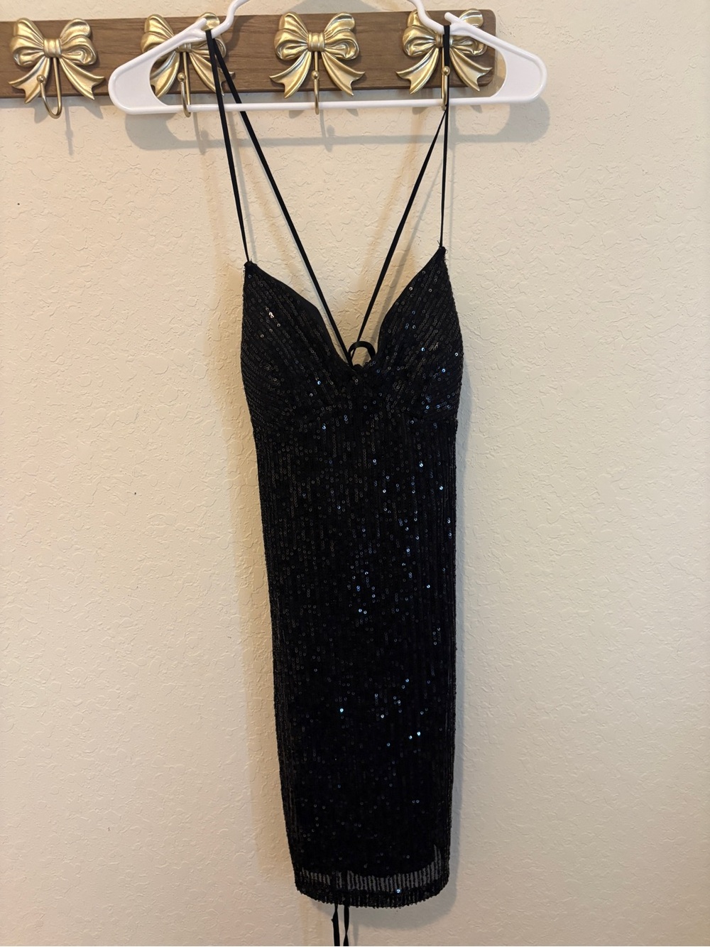Black Sequin Spaghetti-Strap Dress